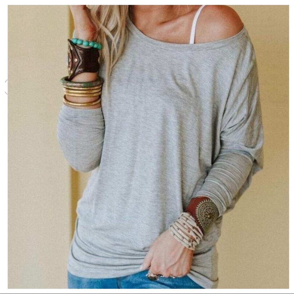 HEATHER GREY DOLMAN BOATNECK 3/4 SLEEVES TUNIC TOP - Picture 2 of 3